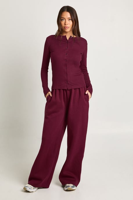 Rib Button Through Long Sleeve Top Tracksuit - Image 1