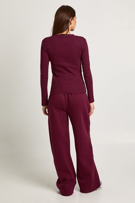 Rib Button Through Long Sleeve Top Tracksuit - Image 2