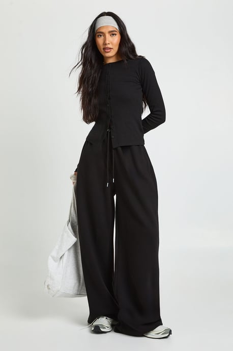 Tall Rib Button Through Long Sleeve Top Tracksuit - Image 1