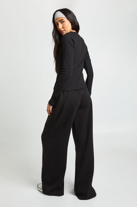 Tall Rib Button Through Long Sleeve Top Tracksuit - Image 2