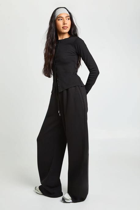 Tall Rib Button Through Long Sleeve Top Tracksuit - Image 3