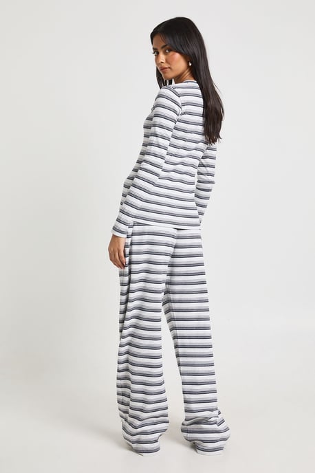 Stripe Rib Button Through Long Sleeve Top & Trouser Co Ord - Image 2