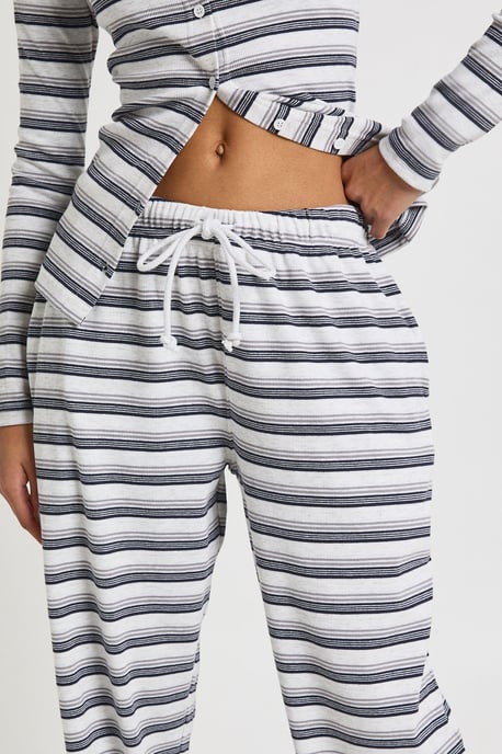 Stripe Rib Button Through Long Sleeve Top & Trouser Co Ord - Image 4