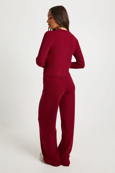Rib Button Through Long Sleeve Top and Wide Leg Trouser Co-ord - Image 2