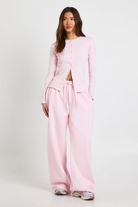 Rib Button Through Long Sleeve Top Tracksuit - Image 1
