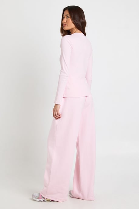 Rib Button Through Long Sleeve Top Tracksuit - Image 2