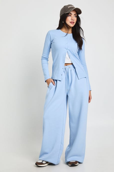 Rib Button Through Long Sleeve Top Tracksuit - Image 1
