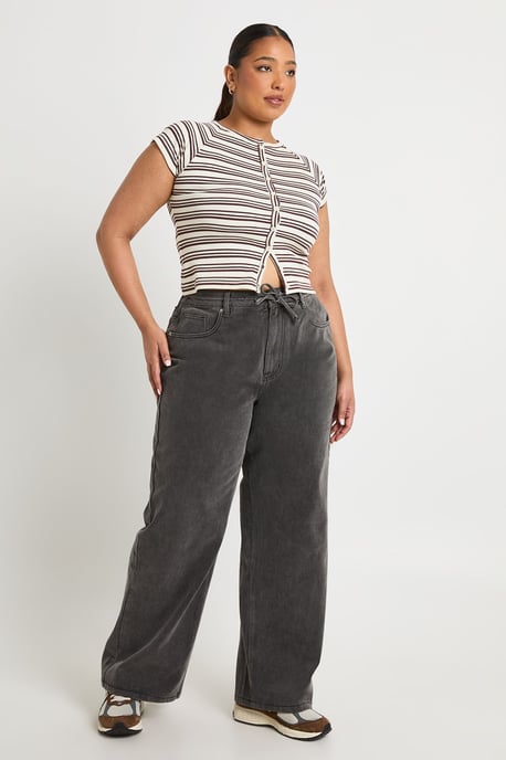 Plus Elasticated Back Tie Drawstring Straight Leg Jean - Image 1