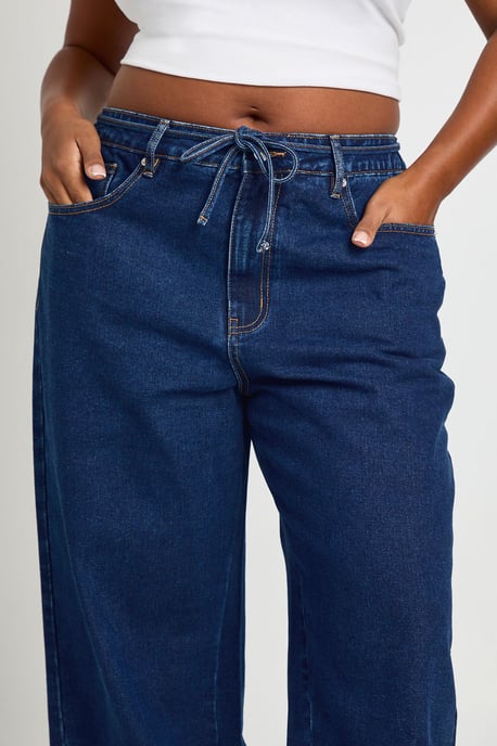 Plus Elasticated Back Tie Drawstring Straight Leg Jean - Image 4