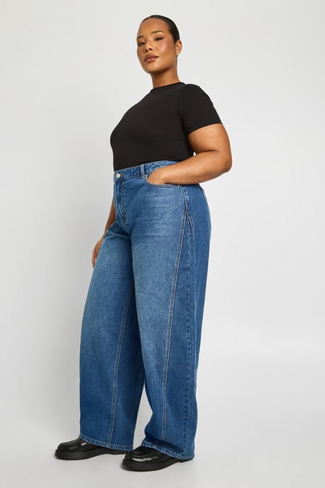 Plus Mid Waist Twisted Seam Barrel Leg Jean - Image 3