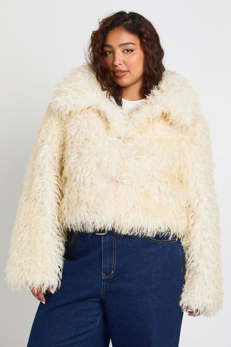 Plus Button Detail Faux Fur Jacket - Image 1
