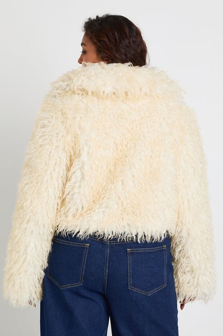 Plus Button Detail Faux Fur Jacket - Image 3