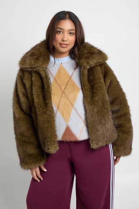 Plus Collared Faux Fur Jacket - Image 3
