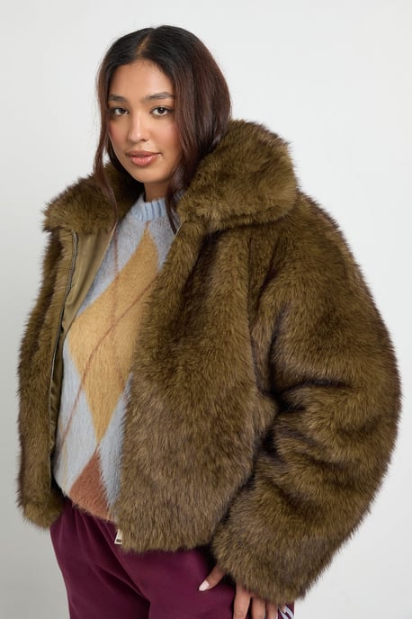 Plus Collared Faux Fur Jacket - Image 4