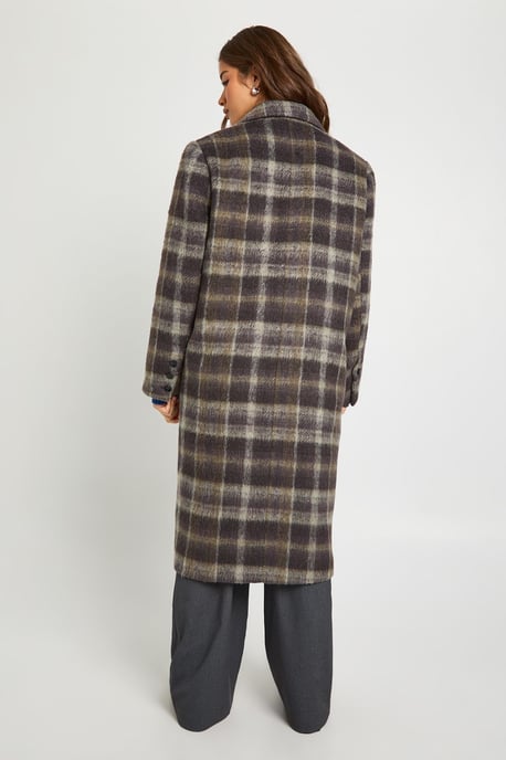 Check Double Breasted Wool Look Coat - Image 2