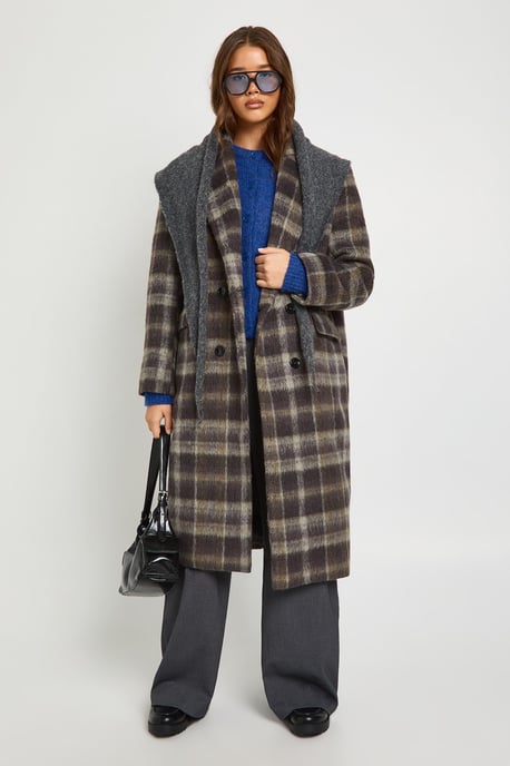 Check Double Breasted Wool Look Coat - Image 3