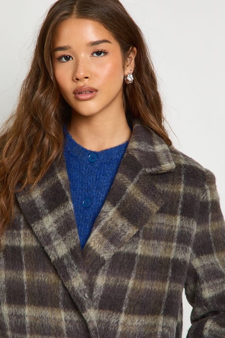 Check Double Breasted Wool Look Coat - Image 4