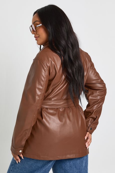 Plus PU Belted Trench Coat - Image 4