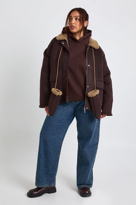 Plus Teddy Trim Detail Oversized Jacket - Image 3