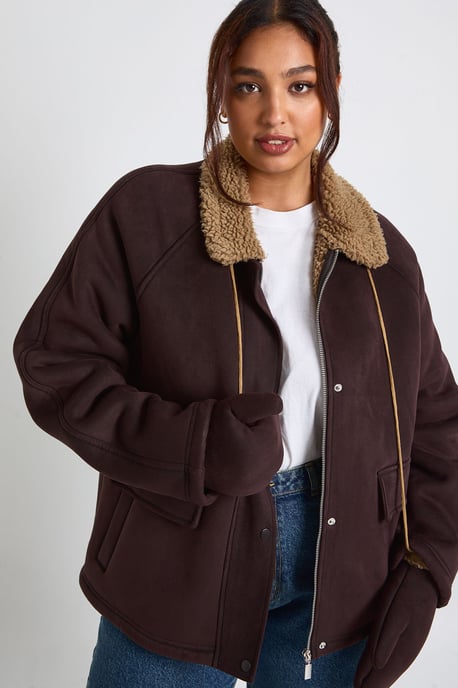 Plus Teddy Trim Detail Oversized Jacket - Image 4