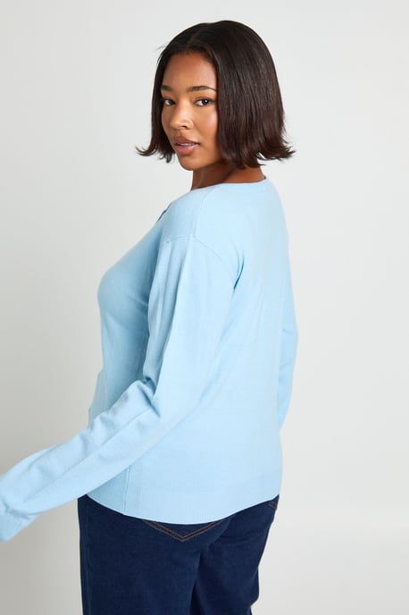 Plus Rib Knit Crew Neck Button Through Cardigan - Image 2