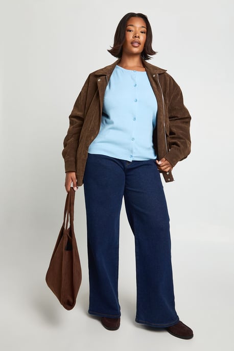 Plus Rib Knit Crew Neck Button Through Cardigan - Image 3