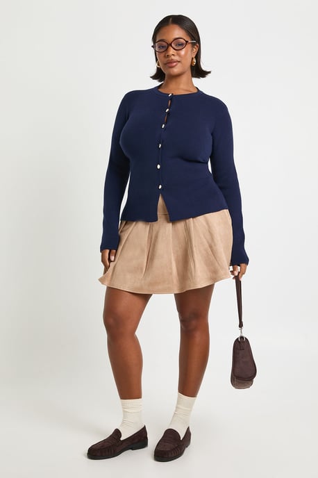 Plus Gold Button Crew Neck Peplum Cardigan - Image 3