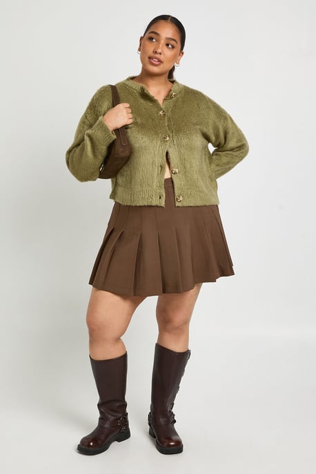Plus Fluffy Crew Neck Cardigan - Image 1