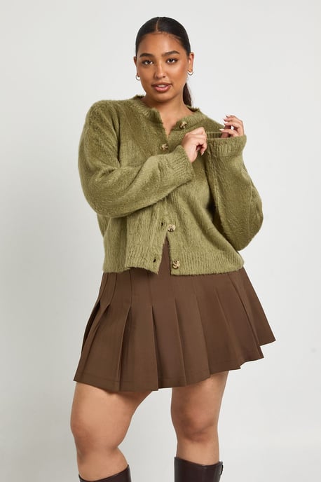 Plus Fluffy Crew Neck Cardigan - Image 3