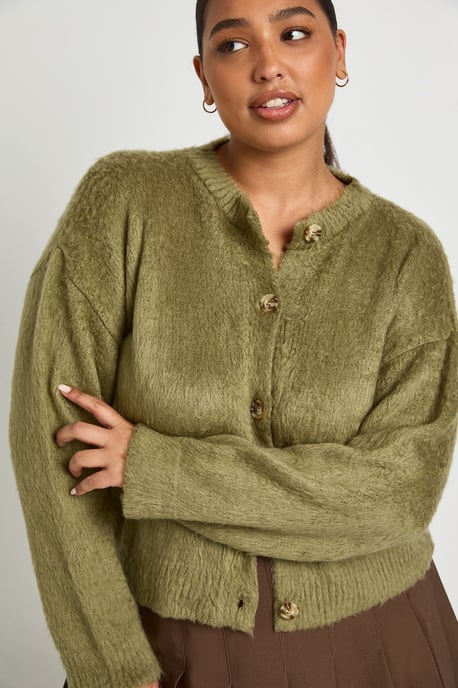 Plus Fluffy Crew Neck Cardigan - Image 4