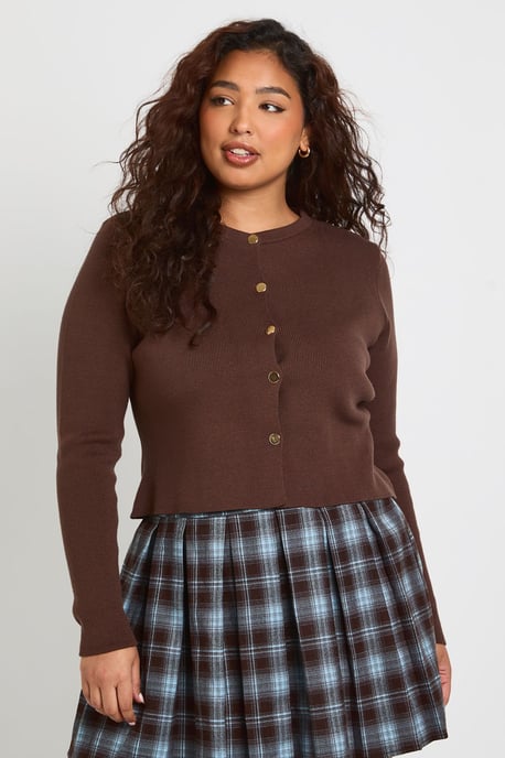 Plus Crew Neck Boxy Down Cardigan - Image 1