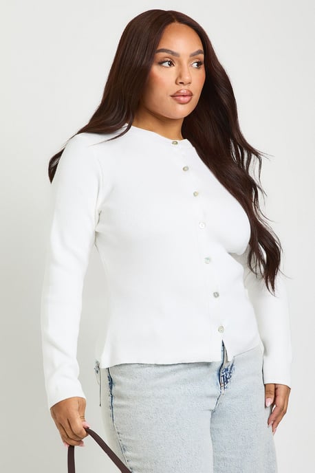 Plus Cinched Button Down Compact Knit Cardigan - Image 3