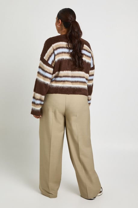 Plus Crew Neck Fluffy Stripe Cardigan - Image 2