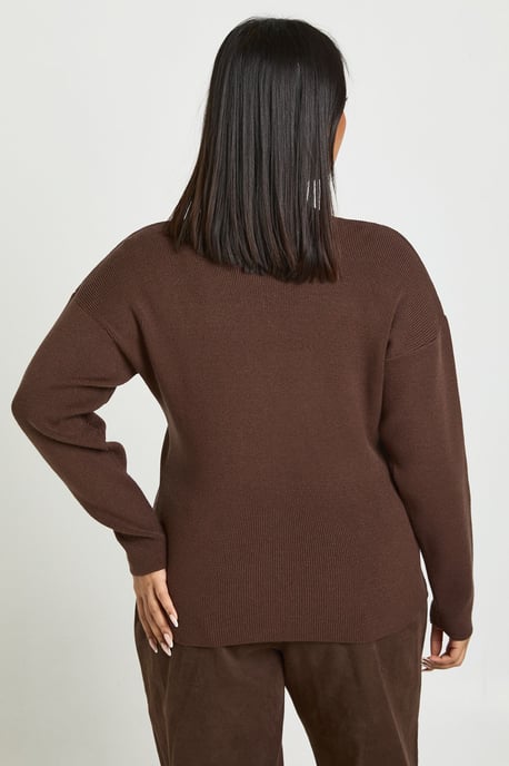 Plus Gold Button Split Hem Compact Knit Cardigan - Image 2