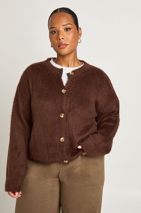Plus Fluffy Crew Neck Cardigan - Image 1