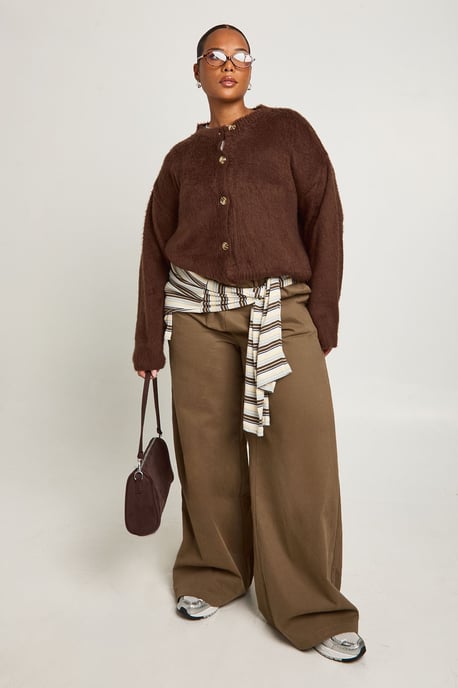 Plus Fluffy Crew Neck Cardigan - Image 3