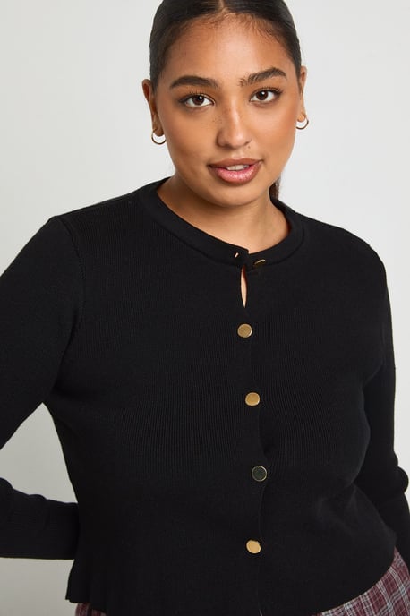 Plus Gold Button Crew Neck Boxy Cardigan - Image 4