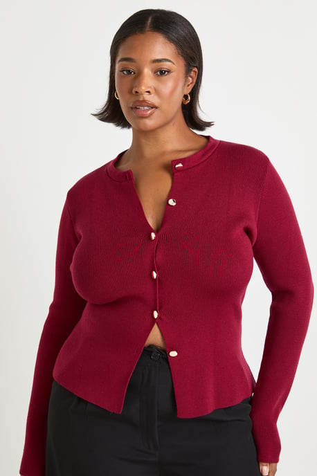 Plus Gold Button Crew Neck Peplum Cardigan - Image 4