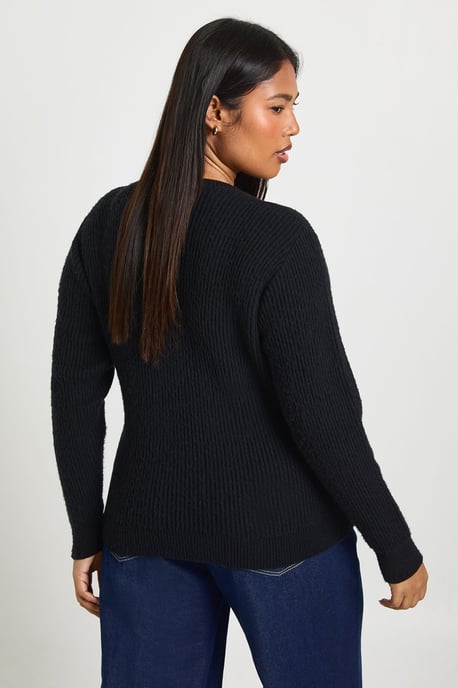 Plus Gold Button Crew Neck Knit Cardigan - Image 2