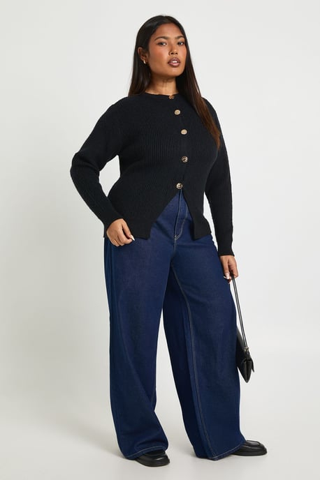 Plus Gold Button Crew Neck Knit Cardigan - Image 3