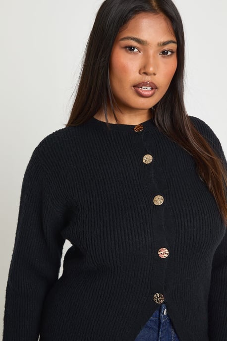 Plus Gold Button Crew Neck Knit Cardigan - Image 4