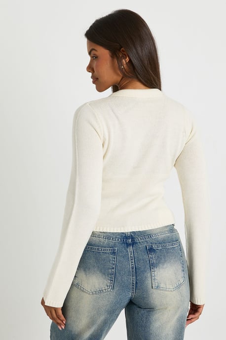 Rib Knit Collared Knitted Cardigan - Image 2