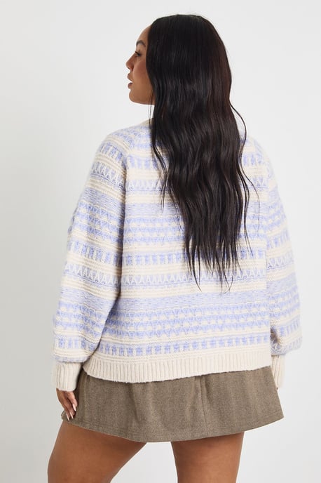 Plus Chunky Knit Fairisle Stripe Oversized Boyfriend Cardigan - Image 2