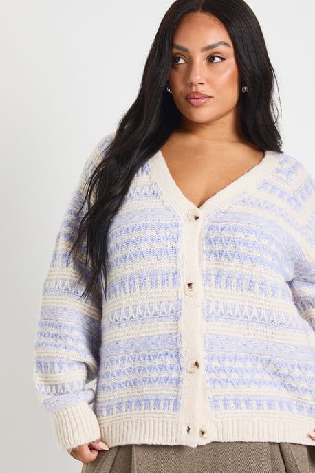 Plus Chunky Knit Fairisle Stripe Oversized Boyfriend Cardigan - Image 4