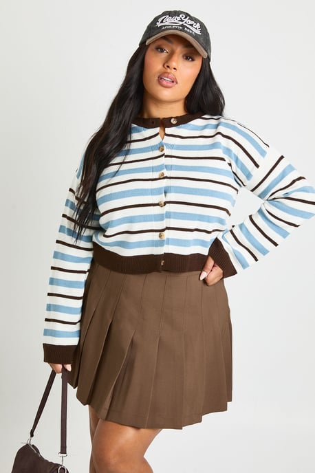 Plus Stripe Crew Neck Cardigan - Image 1