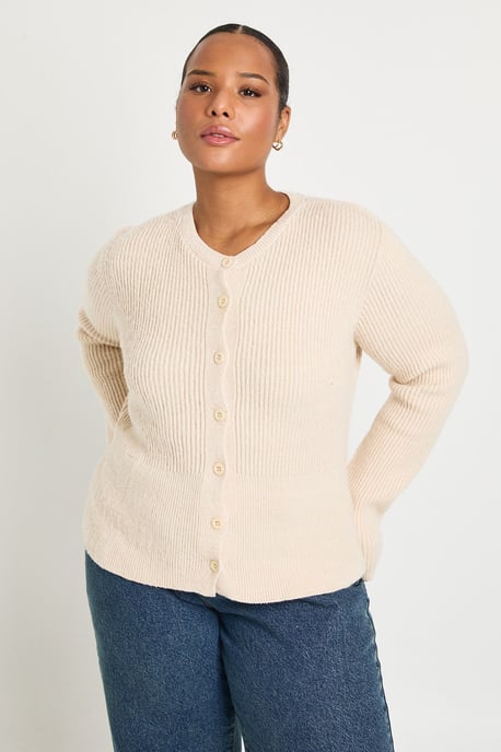 Plus Cinched Button Down Soft Cardigan - Image 1