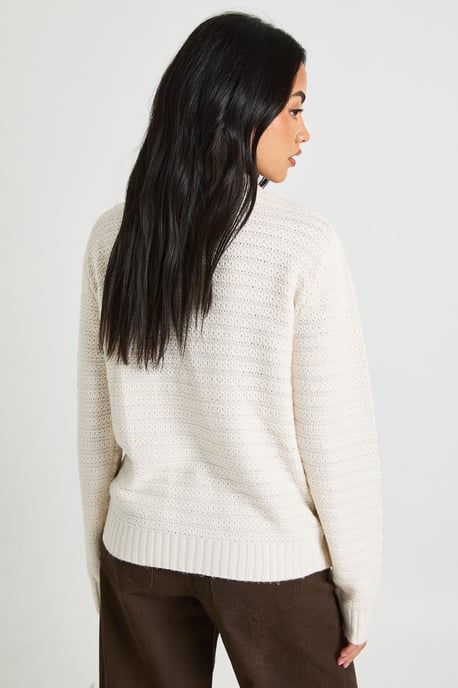 Textured Knit Collar Detail Zip Through Knitted Cardigan - Image 2