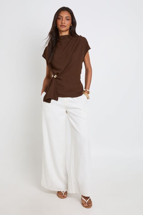 Tall Hammered Gold Trim Cowl Neck Blouse - Image 3