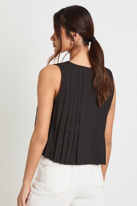 Linen Look Pleated Tie Front Smock Top - Image 2