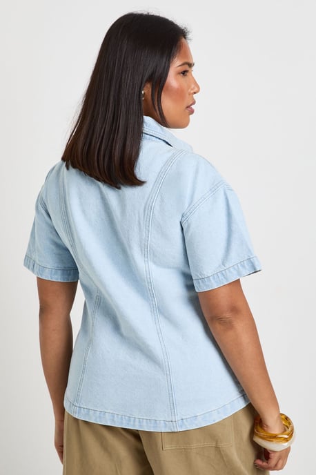 Plus Denim Short Sleeve Boxy Shirt - Image 2